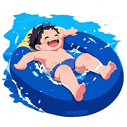 卡通安全游泳男孩防溺水