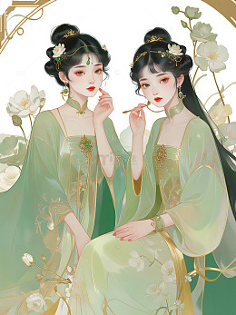 古风美女 中国风 双人 花卉 中国美人