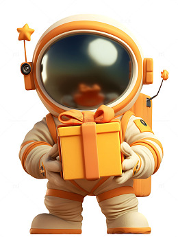 卡通拿着礼物的宇航员黄色