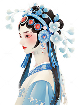 扁平风插画 京剧 中国风 蓝色