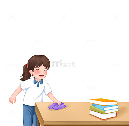 学生打扫卫生擦桌子手绘人物