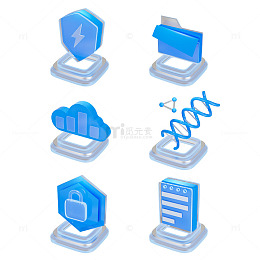 3D蓝色科技互联网商务办公图标元素
