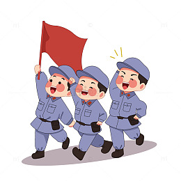 建党节军人七一建党节红旗旗帜人物插画
