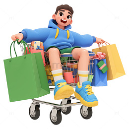 手提购物袋卡通3D人物
