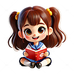 坐着看书的卡通3D学生素材