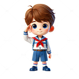 少先队员敬礼卡通3D人物素材