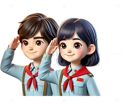 戴红领巾的八路军3D人物素材