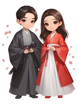 汉服情侣卡通七夕牛郎织女Q版