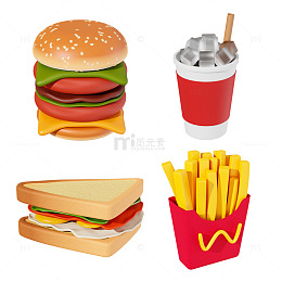3D立体汉堡薯条快餐食品