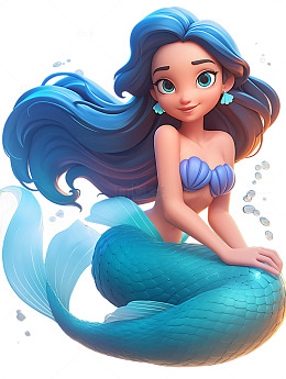 美人鱼卡通形象绿色3D