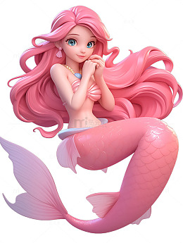 美人鱼卡通形象粉色3D