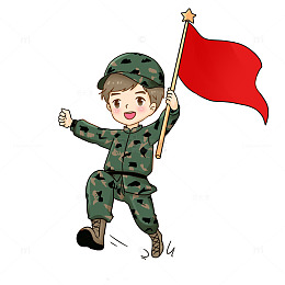建党节迷彩服军人举红旗元素
