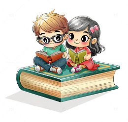 小孩坐在大书上面阅读看书学习课堂