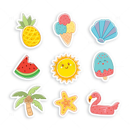 夏天夏至小暑大暑户外度假元素组合手绘