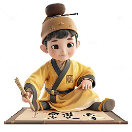 3d写书法的小男孩