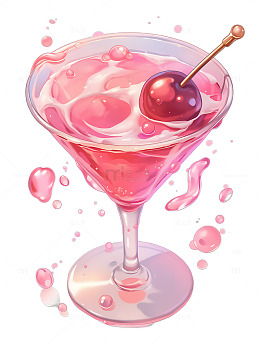 鸡尾酒卡通樱桃粉色
