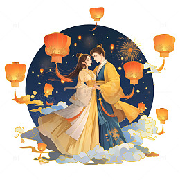 孔明灯七夕卡通插画人物素材