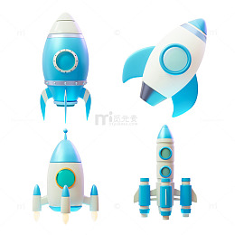 卡通蓝色小火箭3D立体科技