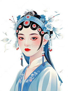 古代京剧 中国风 中国美人 蓝色