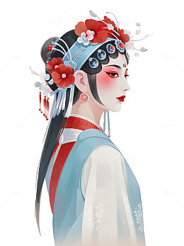 中国风 中国美人 蓝色 叶子 花卉