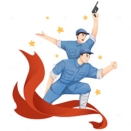 七一建军冲锋人物卡通元素