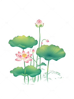 中国风水墨水彩古风素雅夏至古典荷花莲花