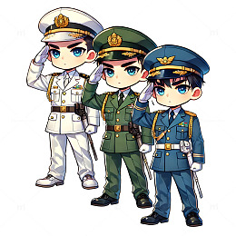 建党节建军节国庆部队军人卡通人物