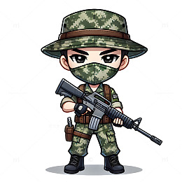 野外作战的军人卡通形象素材
