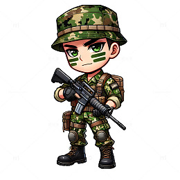 建党节建军节国庆穿迷彩作战服的卡通军人素材