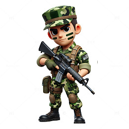 建党节建军节国庆3D卡通野战军人素材