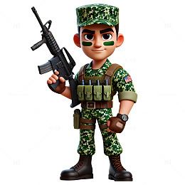 建党节建军节国庆手持机关枪的军人卡通素材