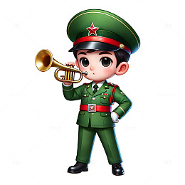 建党节建军节国庆吹军号的卡通军人素材