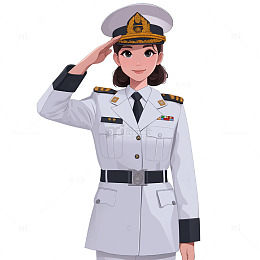 建党节建军节国庆卡通女军官半身像素材