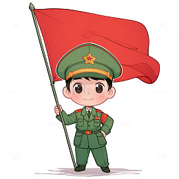 建党节建军节国庆手举红色旗帜卡通军人