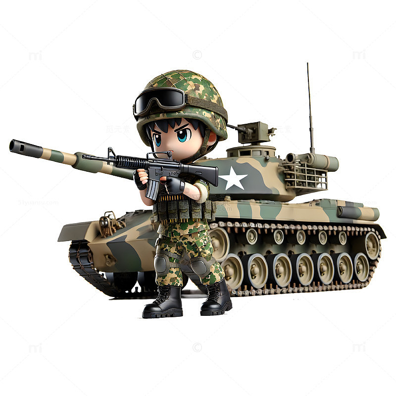 建党节建军节国庆节正在做战的卡通军人形象素材