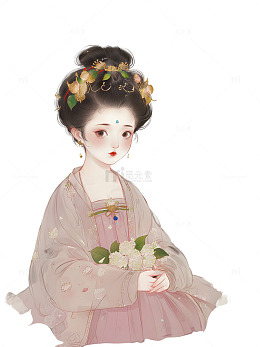 古代  中国风 可爱侍女  水墨画