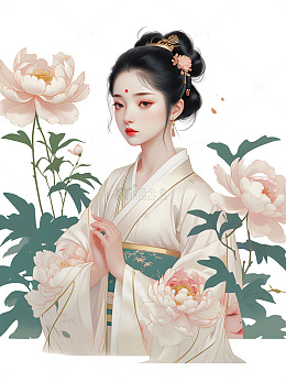 中国风 中国美女  牡丹花