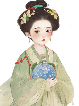 古代  中国风  可爱小侍女 绿色