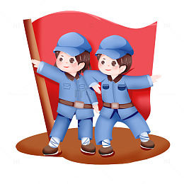 手绘建党节旗子人物元素