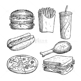 素描的快餐美食