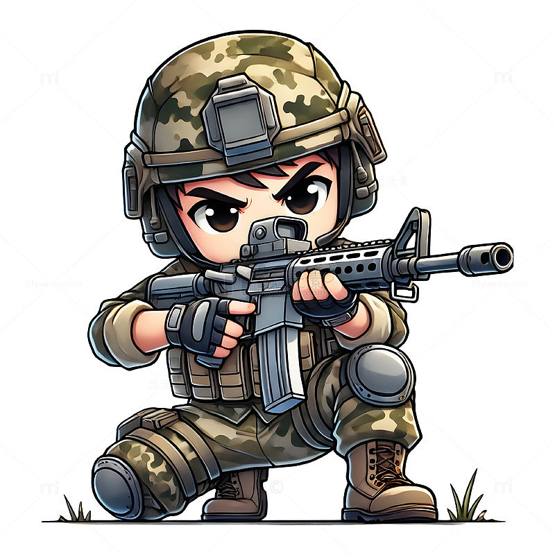 建军节建党节野战军人作战演习卡通人物素材