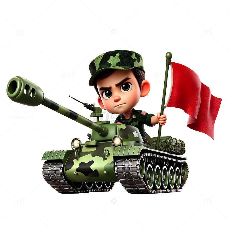 建军节建党节开坦克的军人卡通人物素材