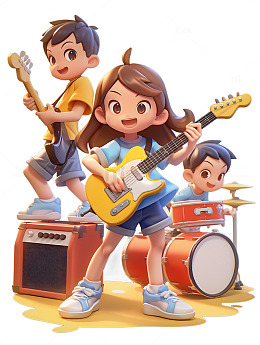 暑假兴趣班少年乐队音乐卡通