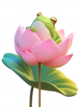 青蛙与荷叶荷花卡通3D绘画小暑