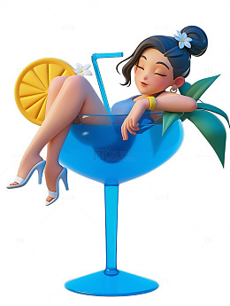 喝鸡尾酒杯子和女士美女卡通