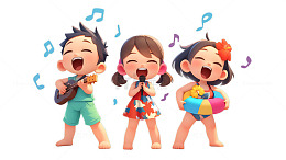 夏日游泳小孩音乐乐队