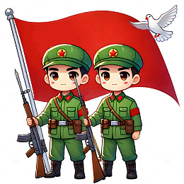 建军节建党节持枪站立姿势的解放军战士卡通人物素材