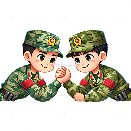 建军节建党节两个解放军战士掰手腕场景卡通素材