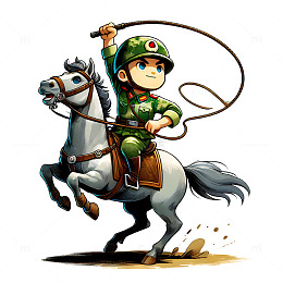 建军节建党节骑马的军人卡通人物素材