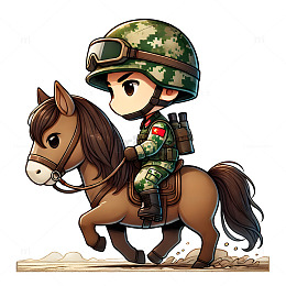 建军节建党节骑战马的军人卡通人物素材